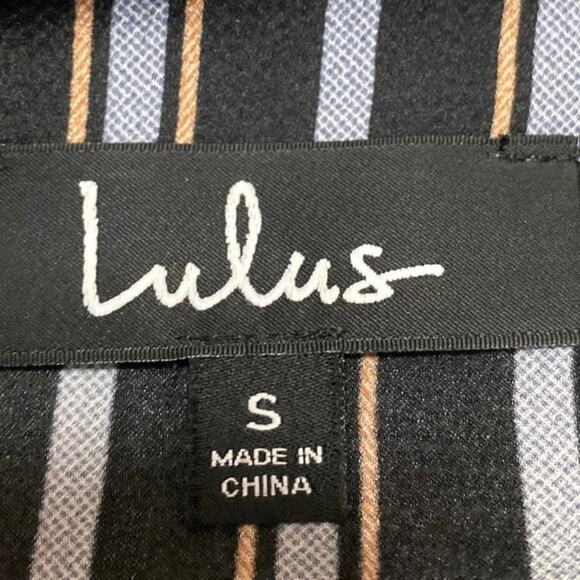 Lulus Black Striped Long Sleeve Drawstring Pockets Button Down Shirt Jumpsuit S - Picture 4 of 4